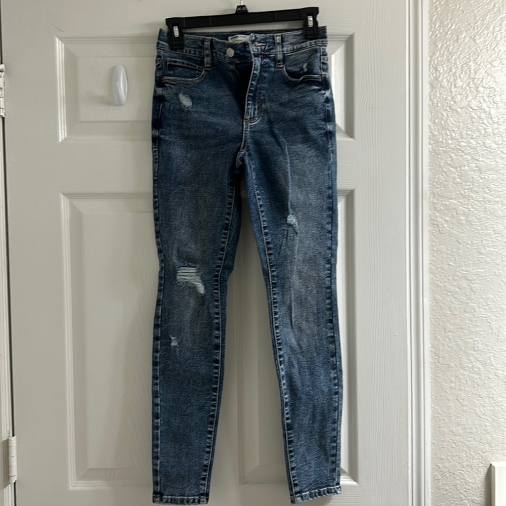 High Rise Denim Dark Wash Ripped Jeans